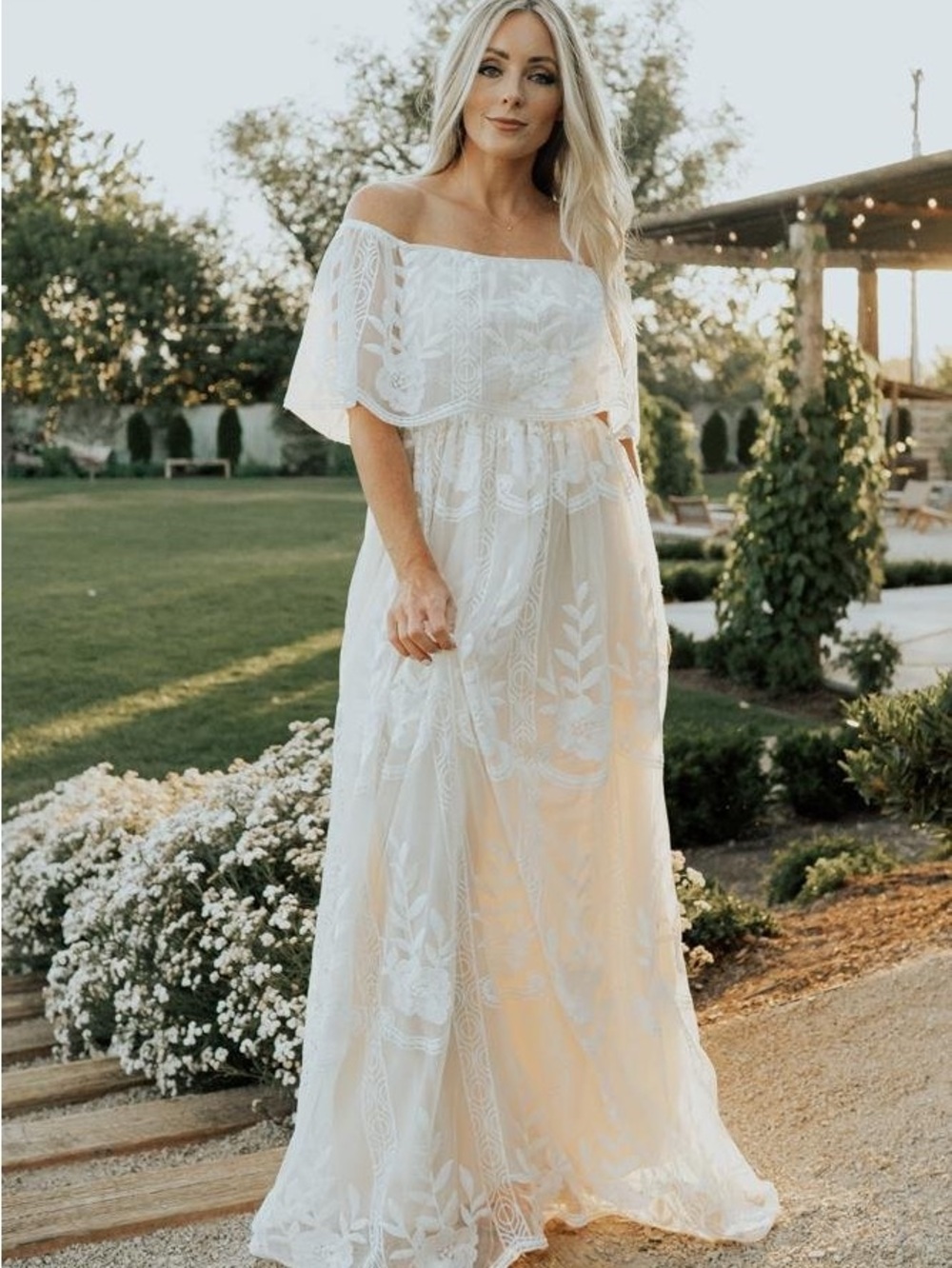 Baltic Born Off-Shoulder White Embroidered Maxi Dress
